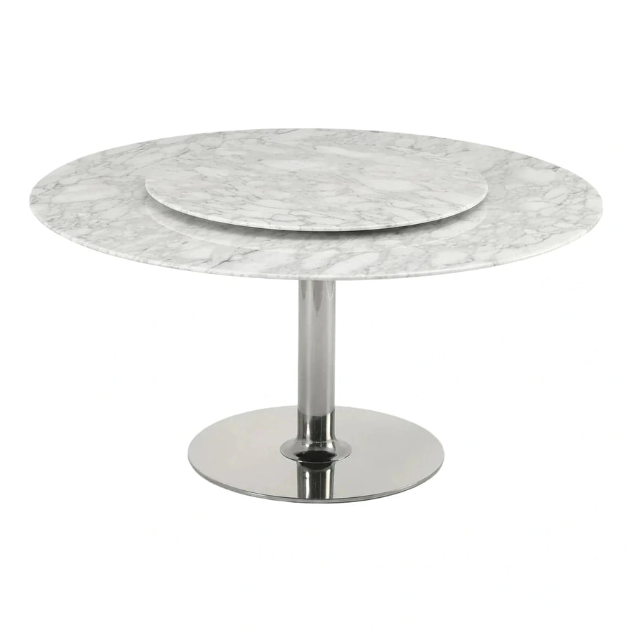 Round White Marble Dining Table with Chrome Pedestal