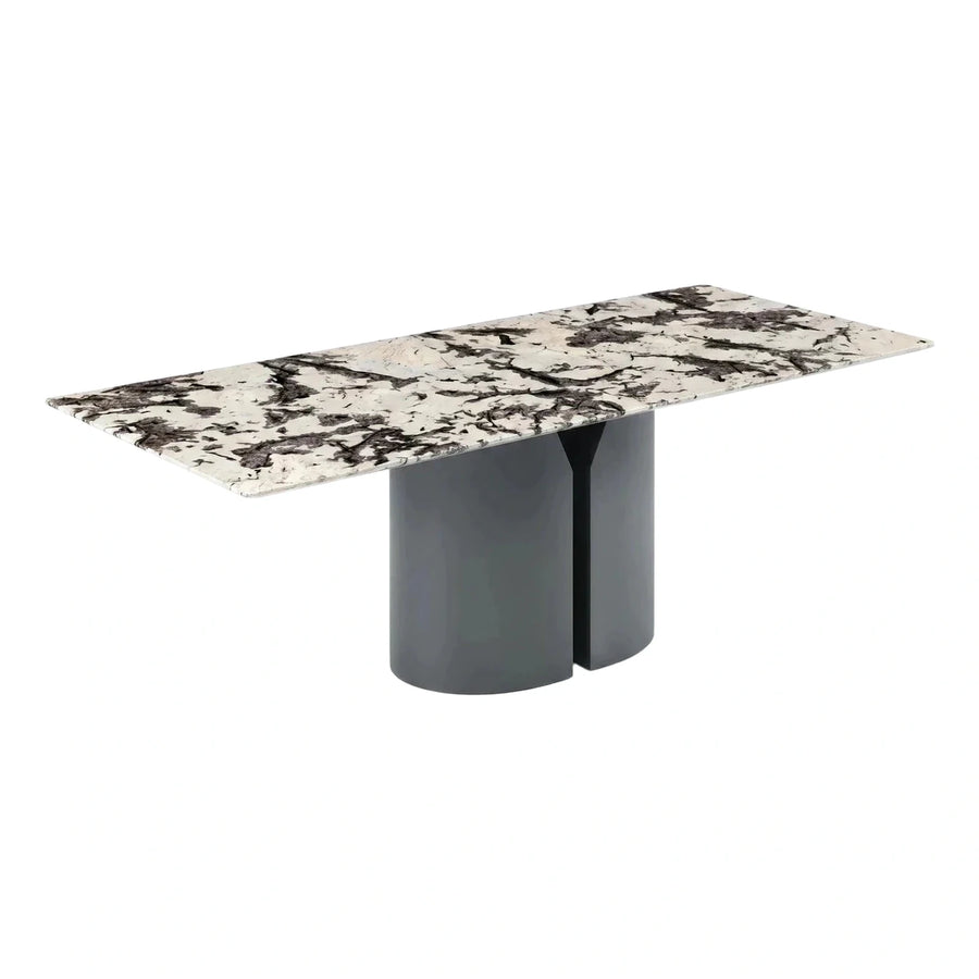 Modern Rectangular Marble Dining Table with Split Cylinder Base