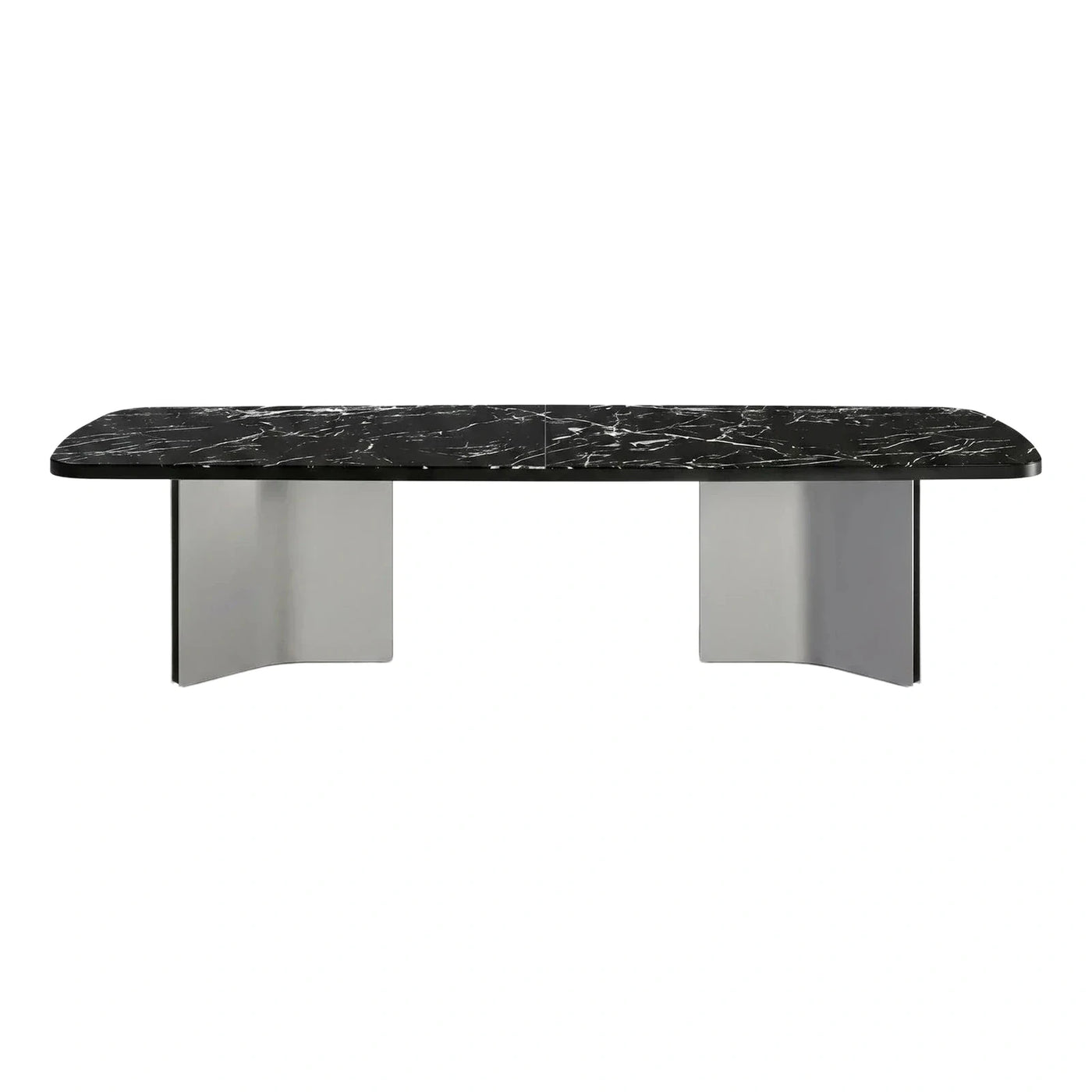 Black Marble Dining Table with Curved Metal Base