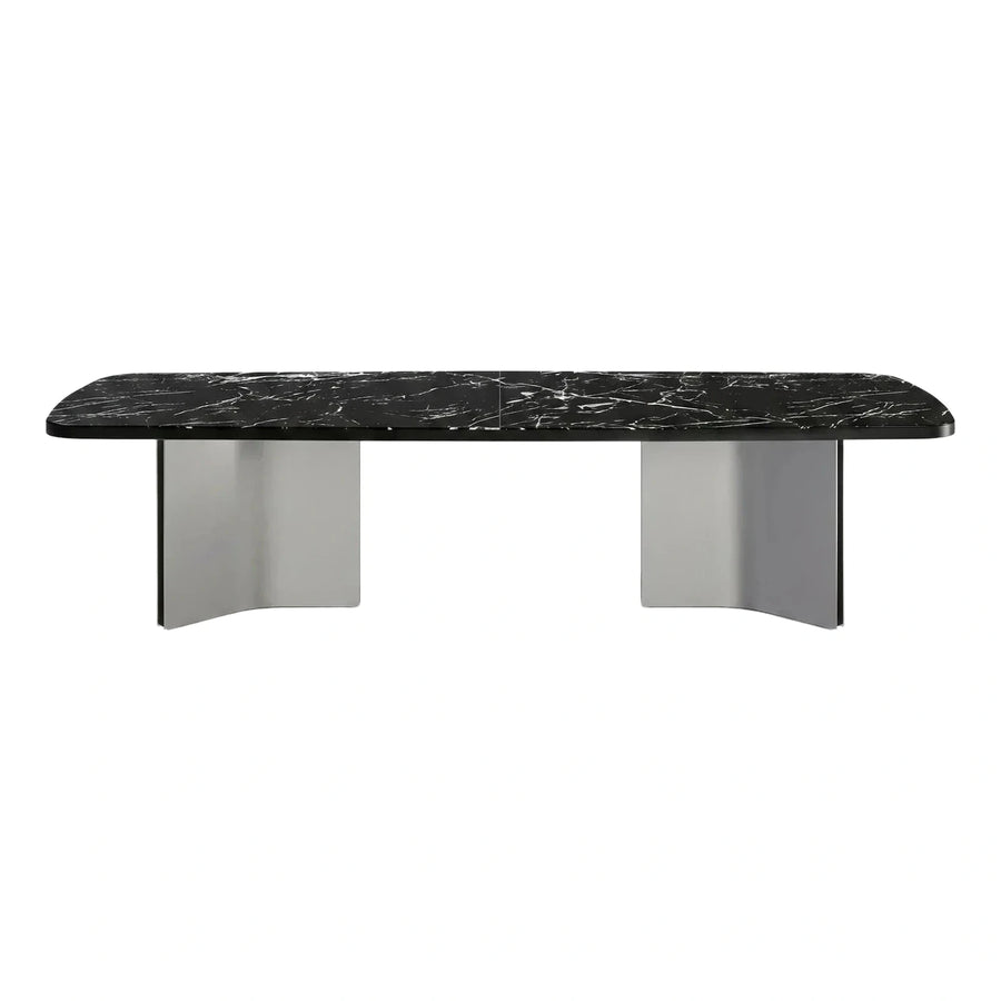 Black Marble Dining Table with Curved Metal Base