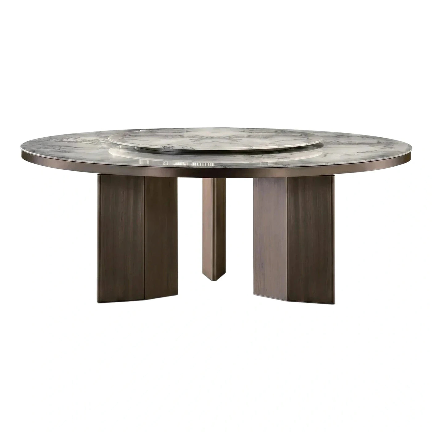 Round Marble Dining Table with Lazy Susan and Wood Base
