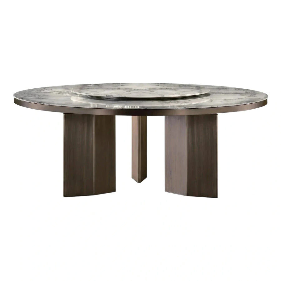 Round Marble Dining Table with Lazy Susan and Wood Base