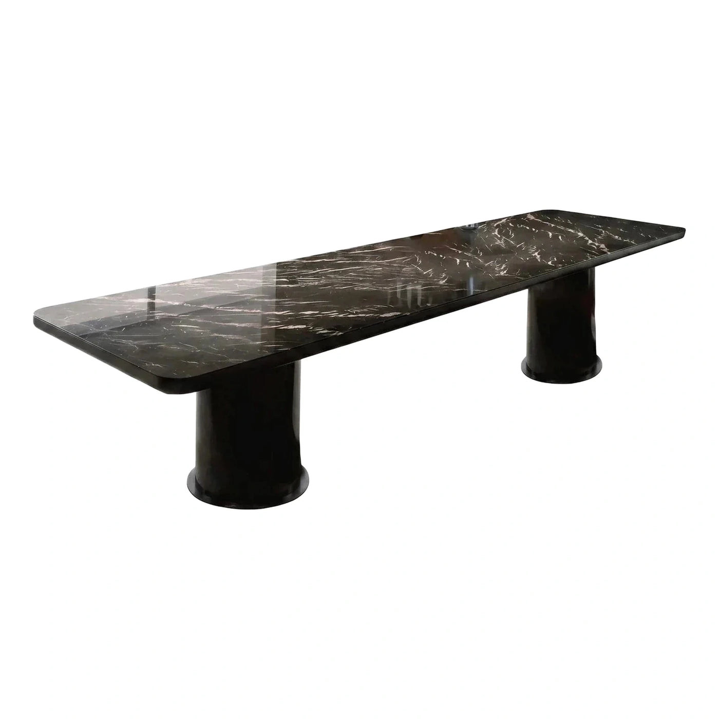 Black Marble Rectangular Dining Table With Pedestal Base