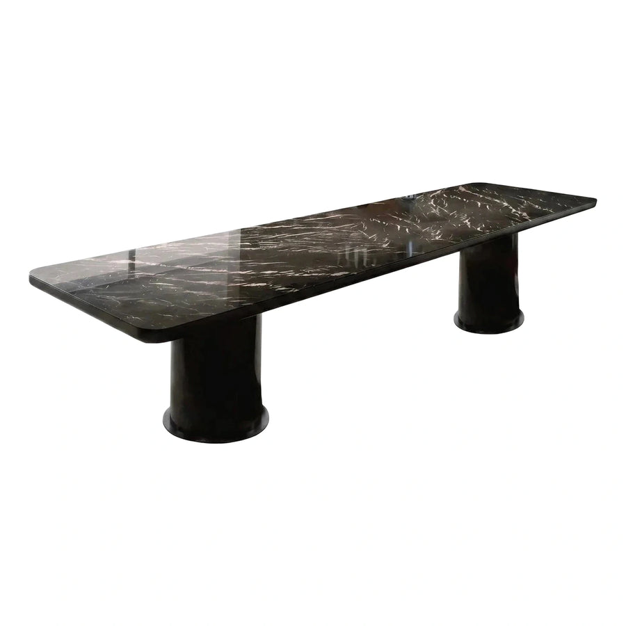 Black Marble Rectangular Dining Table With Pedestal Base