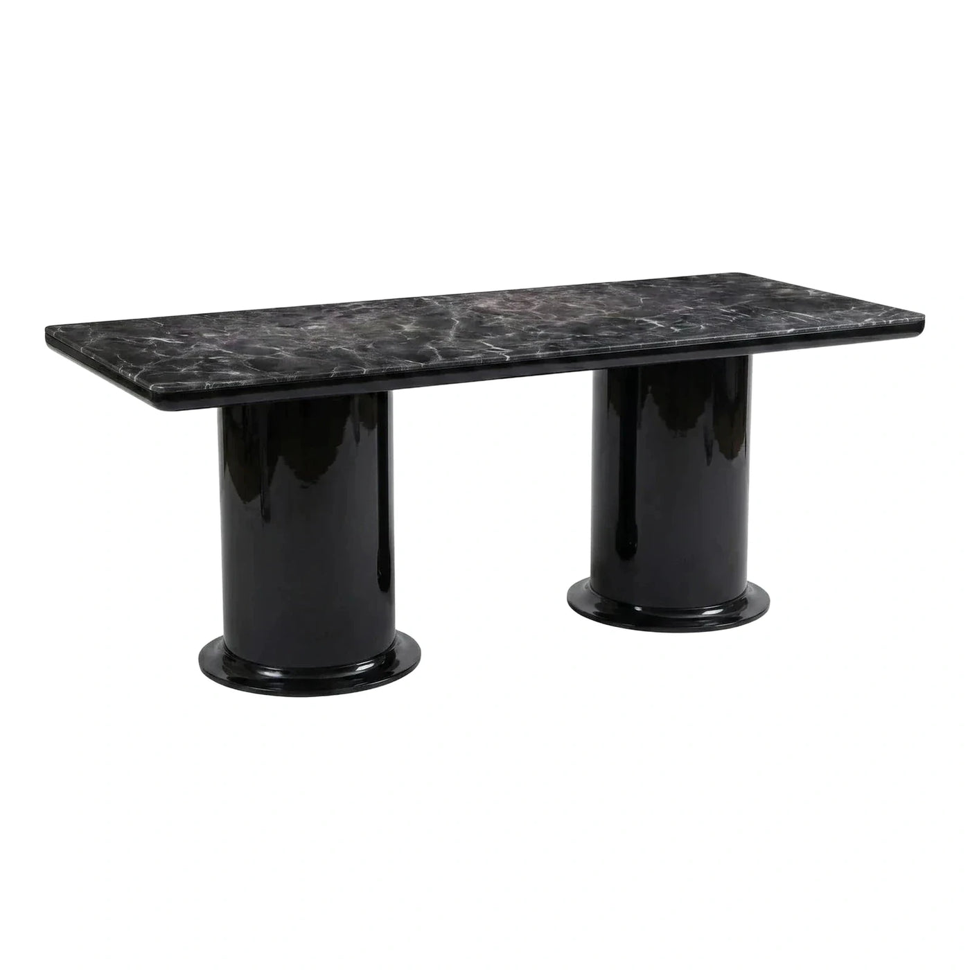Black Marble Rectangular Dining Table With Glossy Pedestal Base