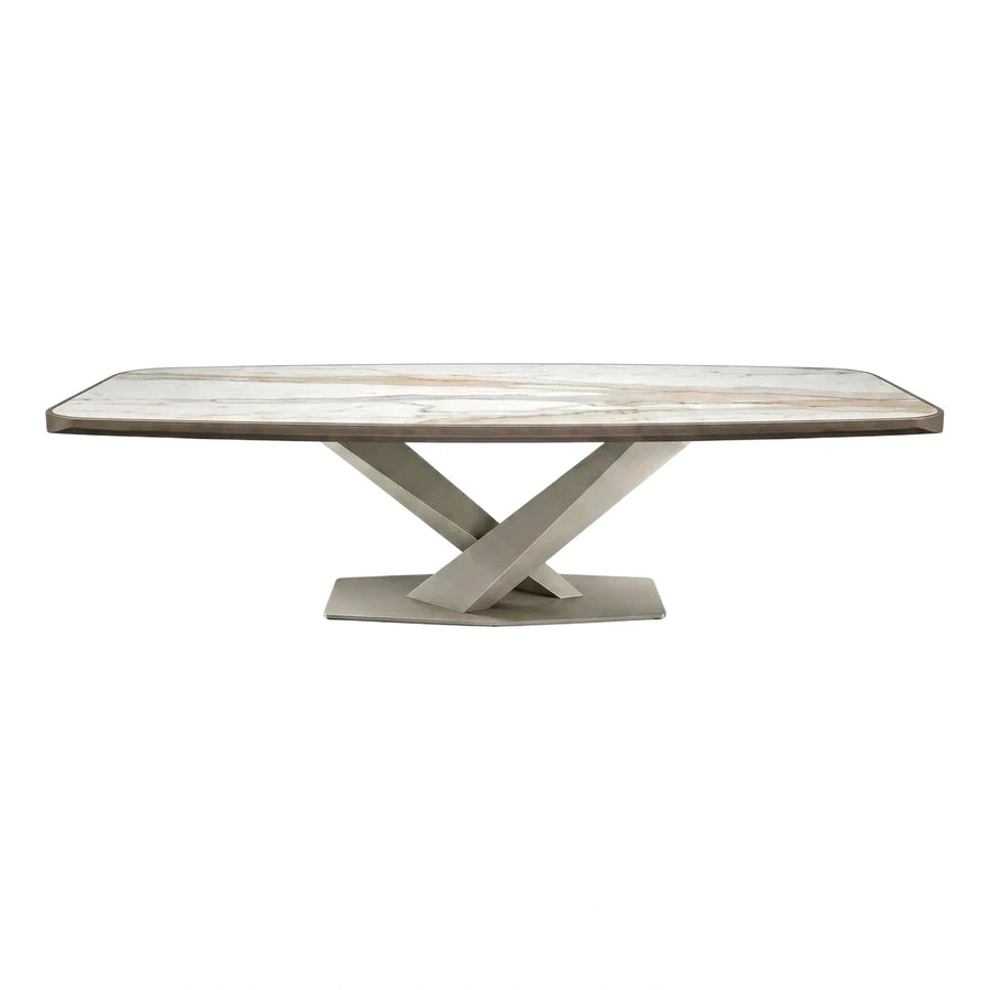 Modern Rectangular Marble Top Dining Table Metal Base