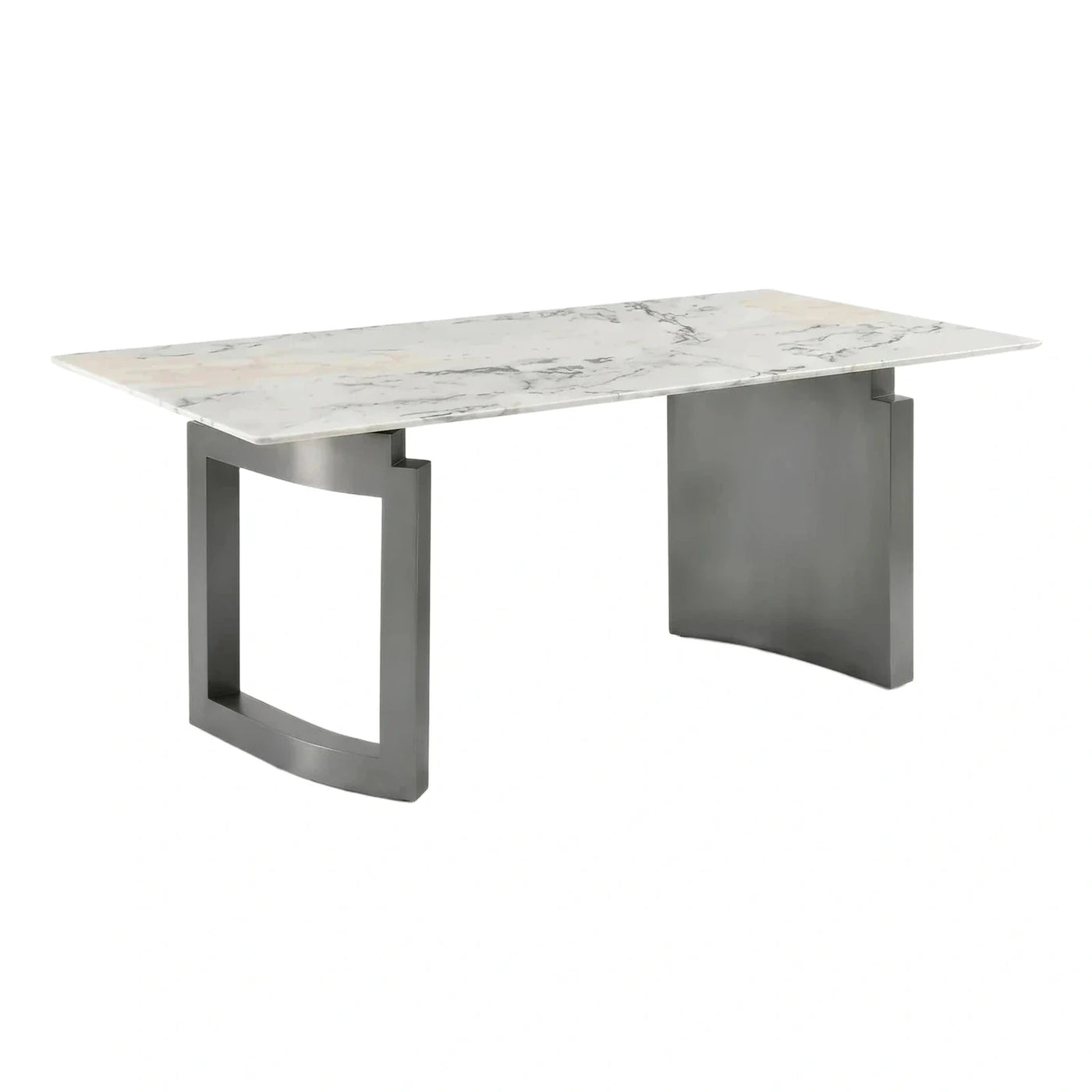 Modern White Marble Dining Table with Metal Base
