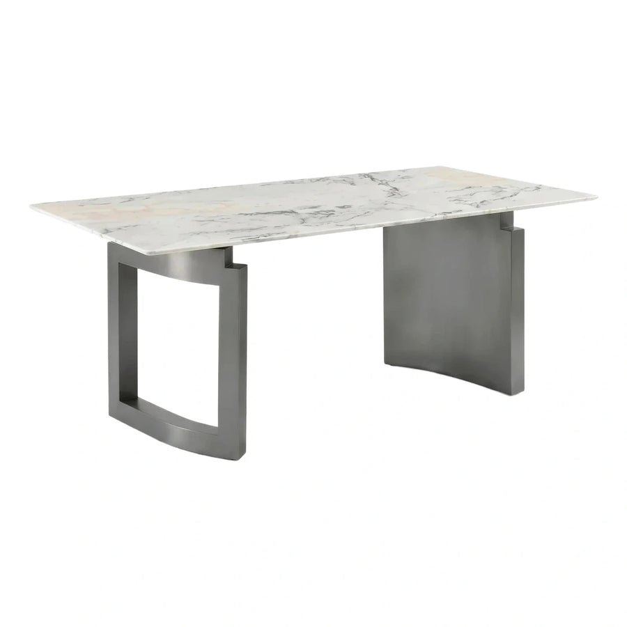 Modern White Marble Dining Table with Metal Base