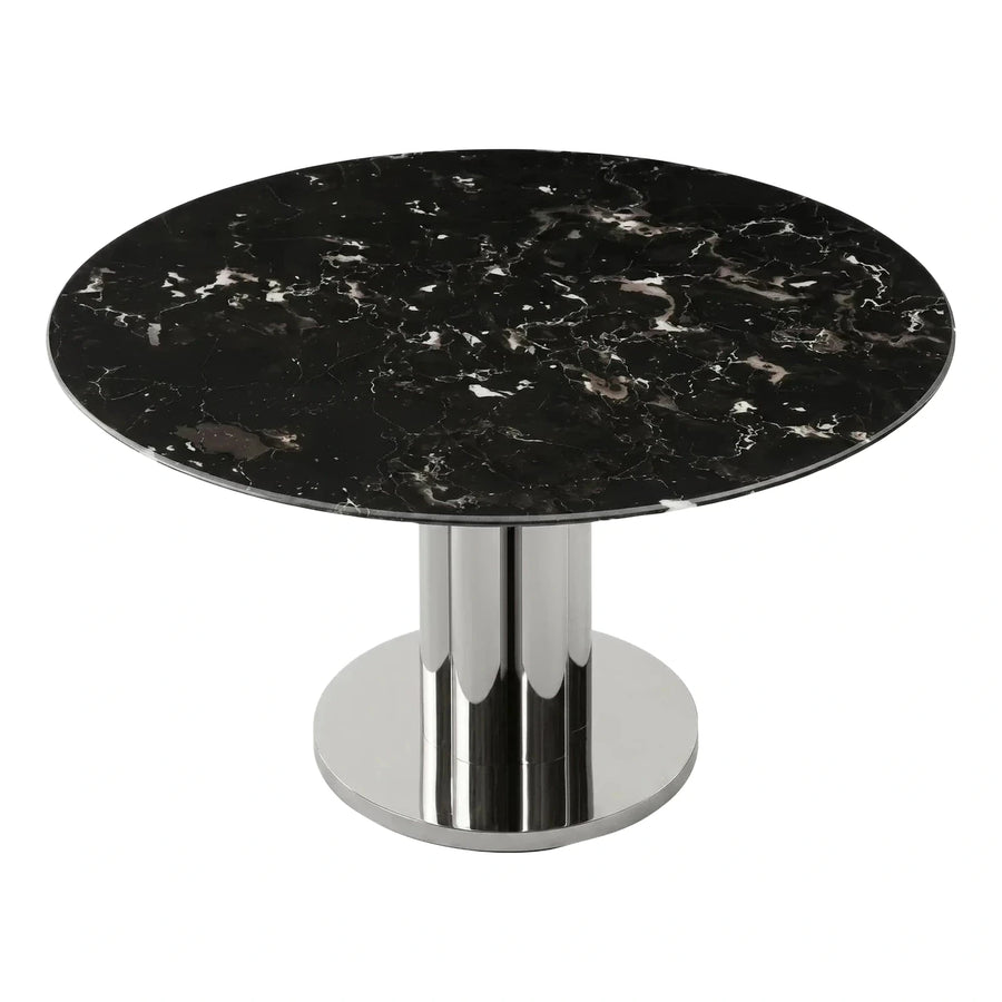 Round Black Marble Top Pedestal Dining Table
