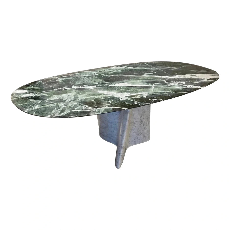Oval Green Marble Top Dining Table Sculptural Base