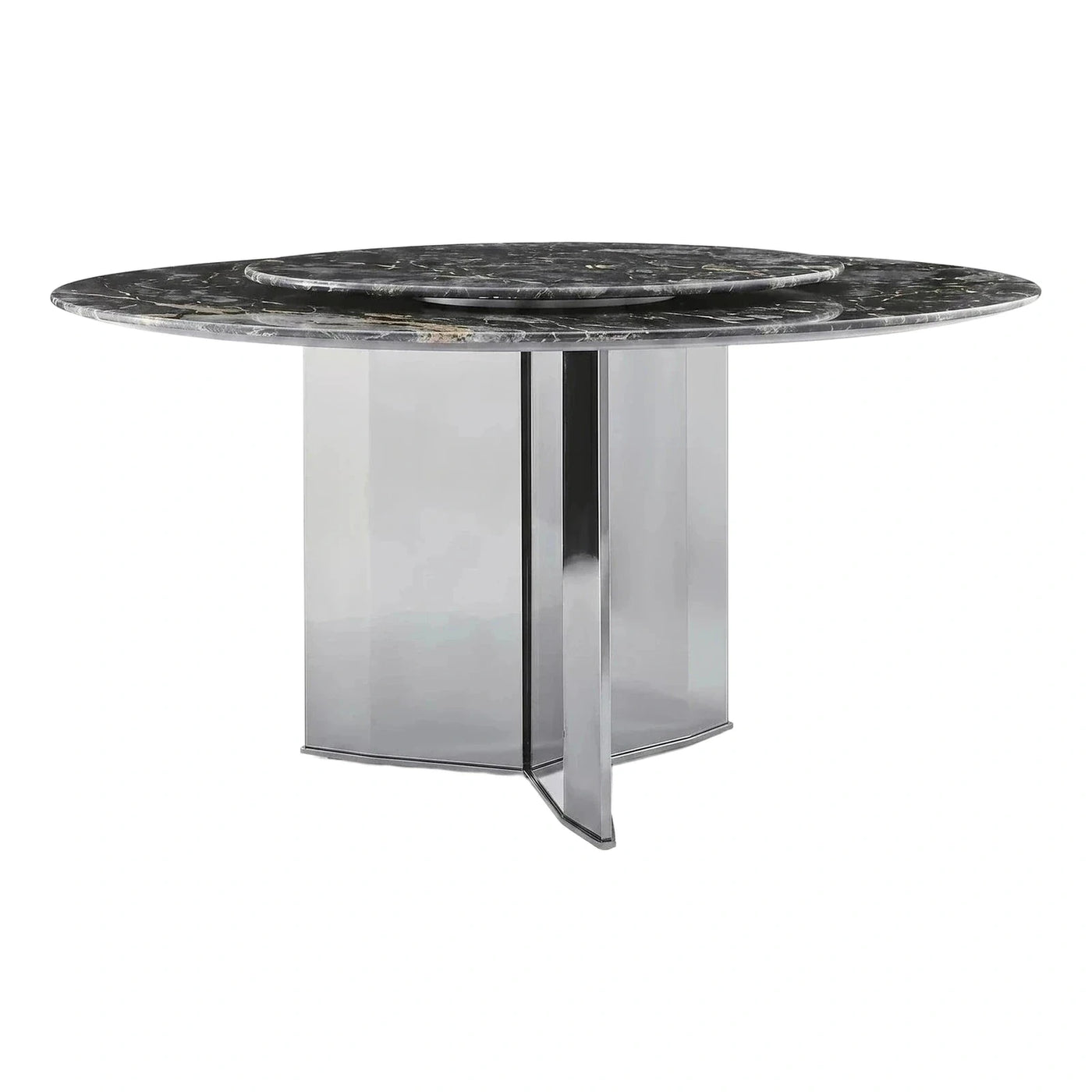 Round Black Marble Dining Table with Lazy Susan
