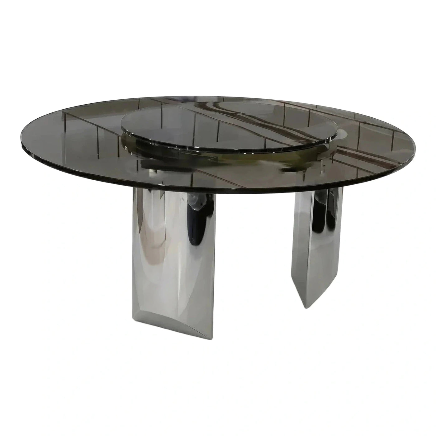 Modern Round Smoked Glass Dining Table Chrome Base