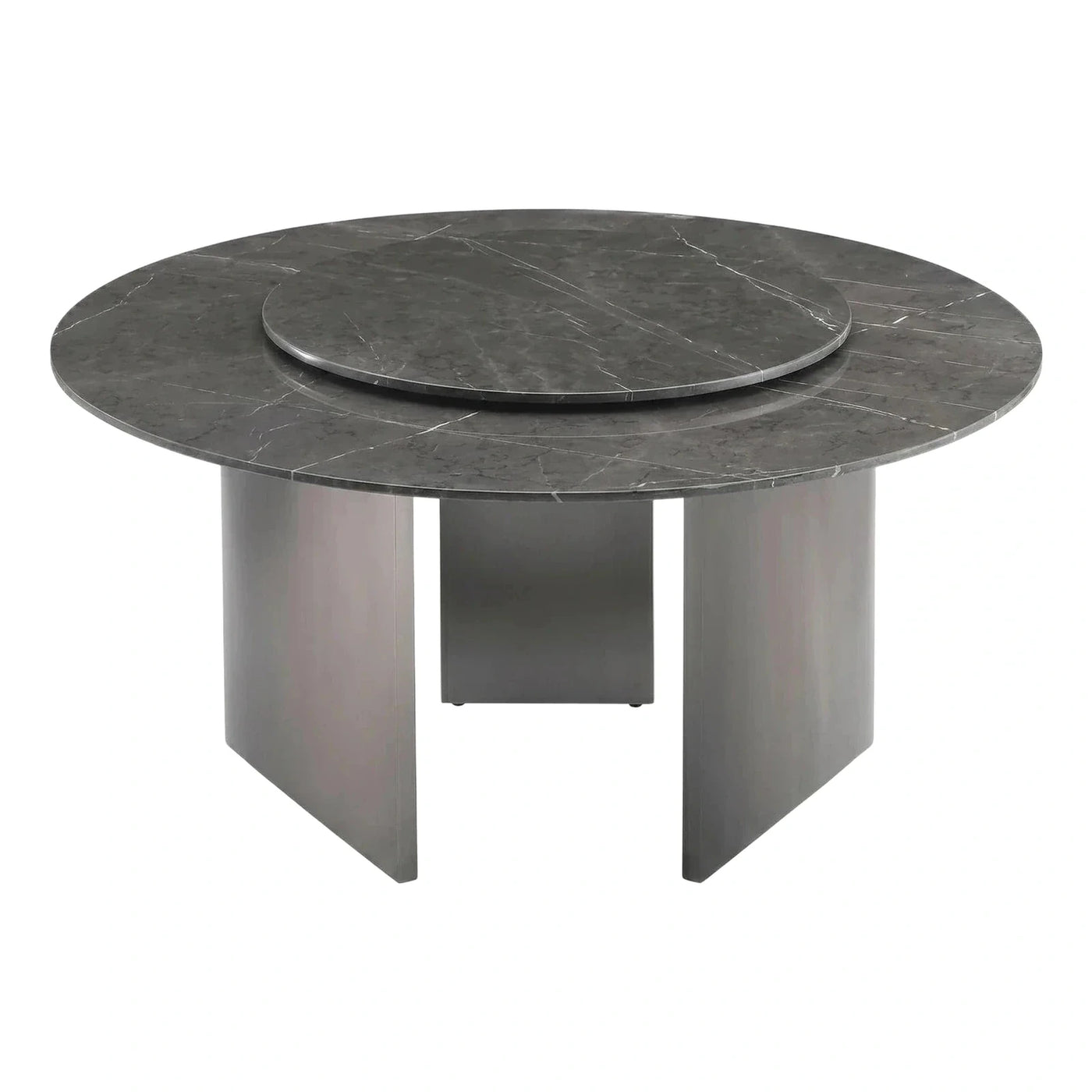 Round Dark Grey Stone Dining Table with Lazy Susan