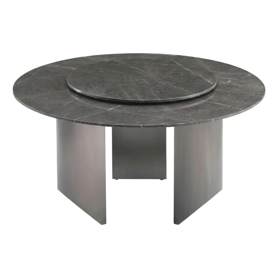 Round Dark Grey Stone Dining Table with Lazy Susan