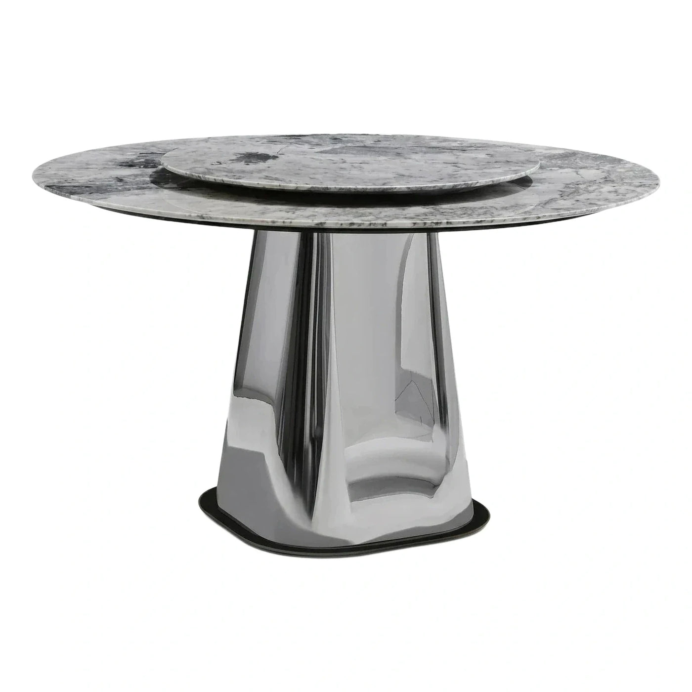 Round Marble Dining Table With Sculptural Polished Metal Base