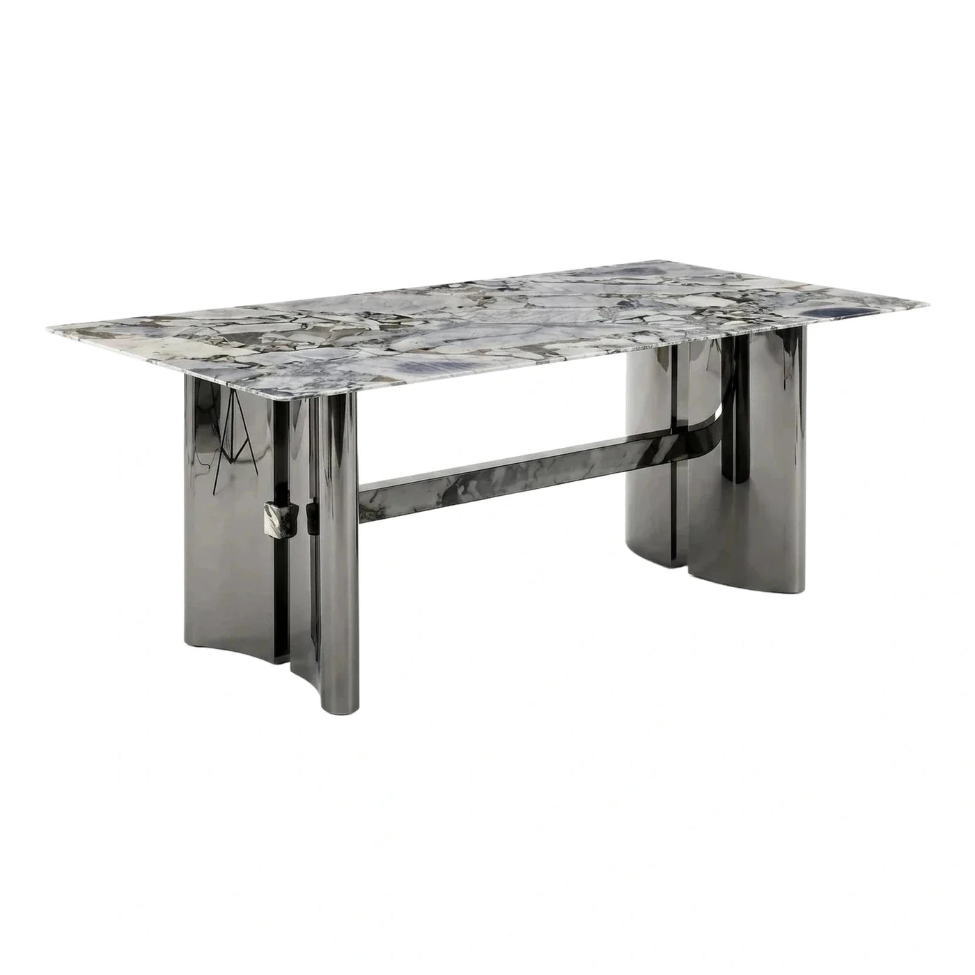Luxury Grey Marble Top Dining Table With Metal Base