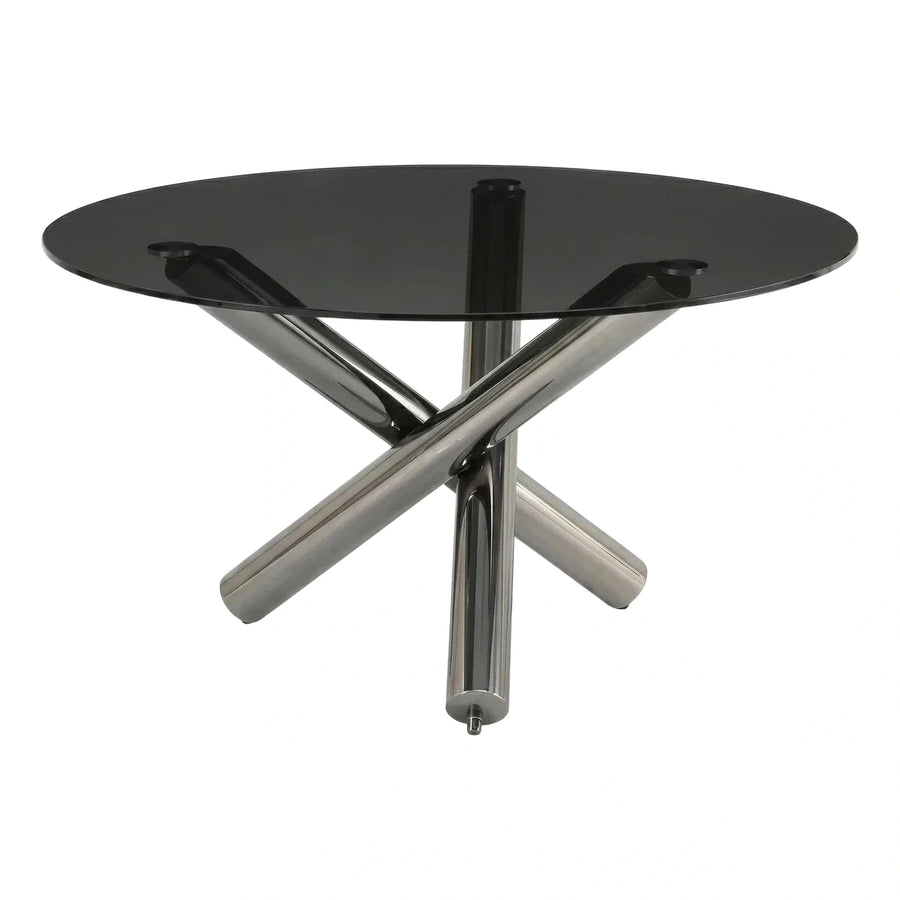 Round Black Glass Dining Table with Metal Base