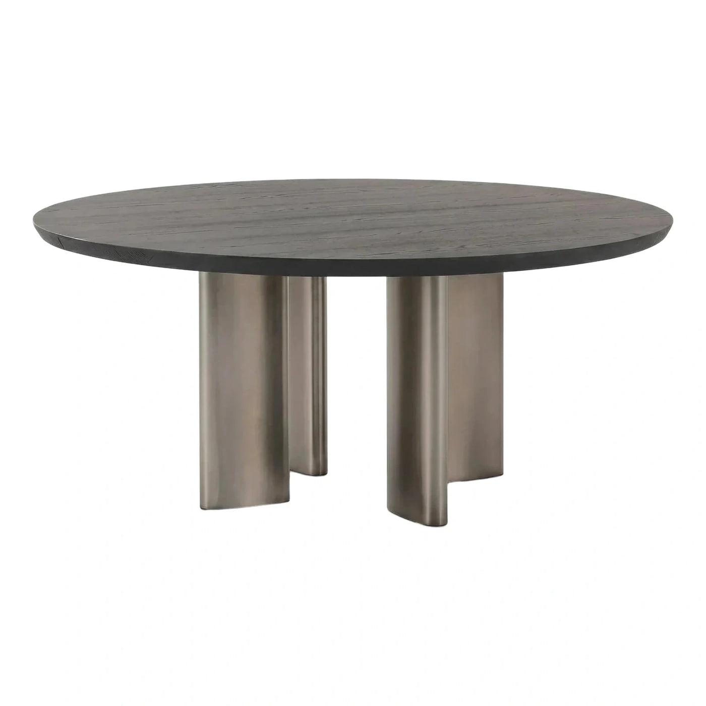 Modern Round Dining Table Dark Wood Metal Base
