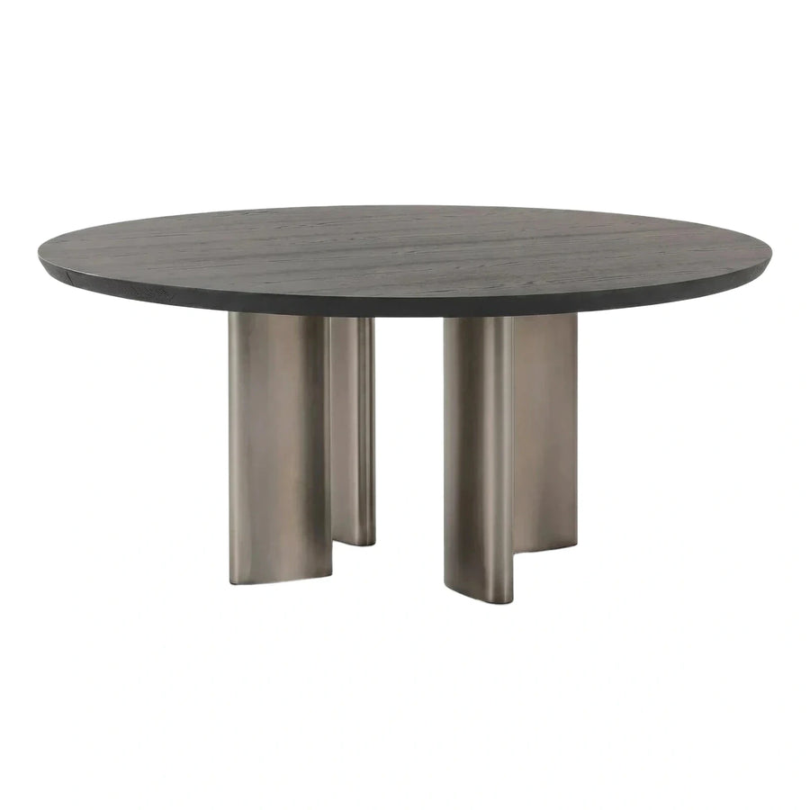 Modern Round Dining Table Dark Wood Metal Base