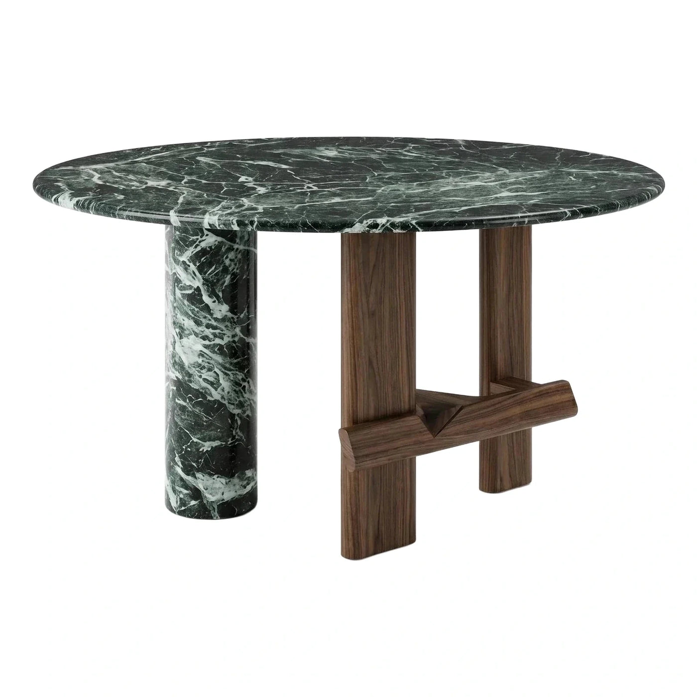 Round Green Marble Dining Table with Wooden Base