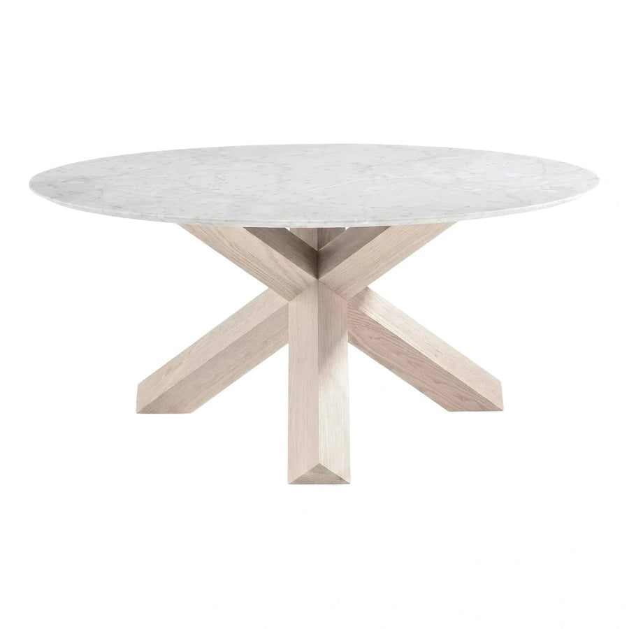 Round White Marble Dining Table With Wood Base