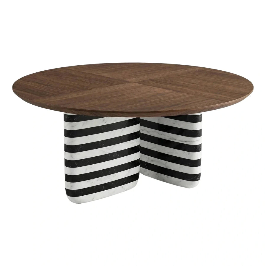 Oval Dining Table with Striped Marble Base