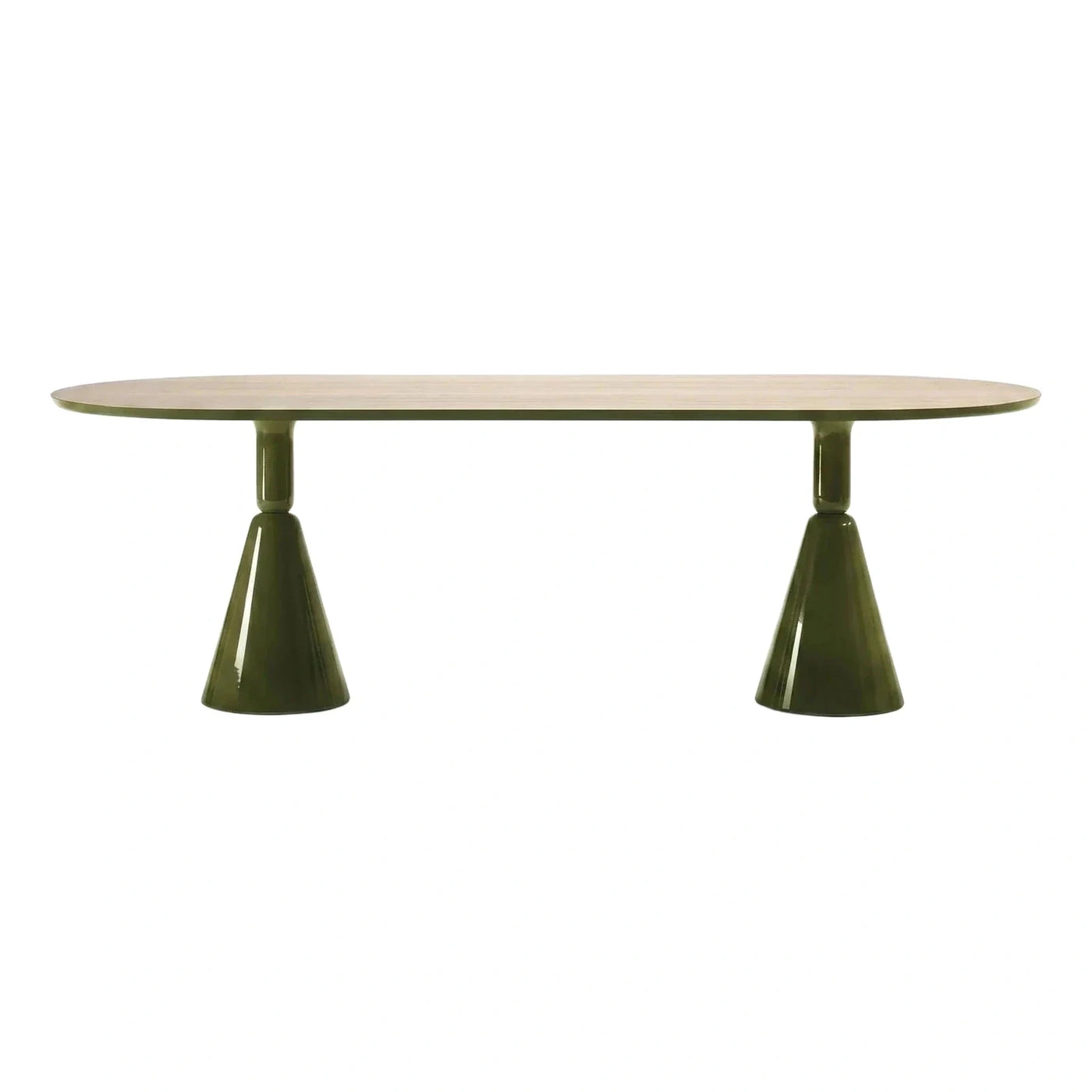 Oval Dining Table with Glossy Green Conical Base