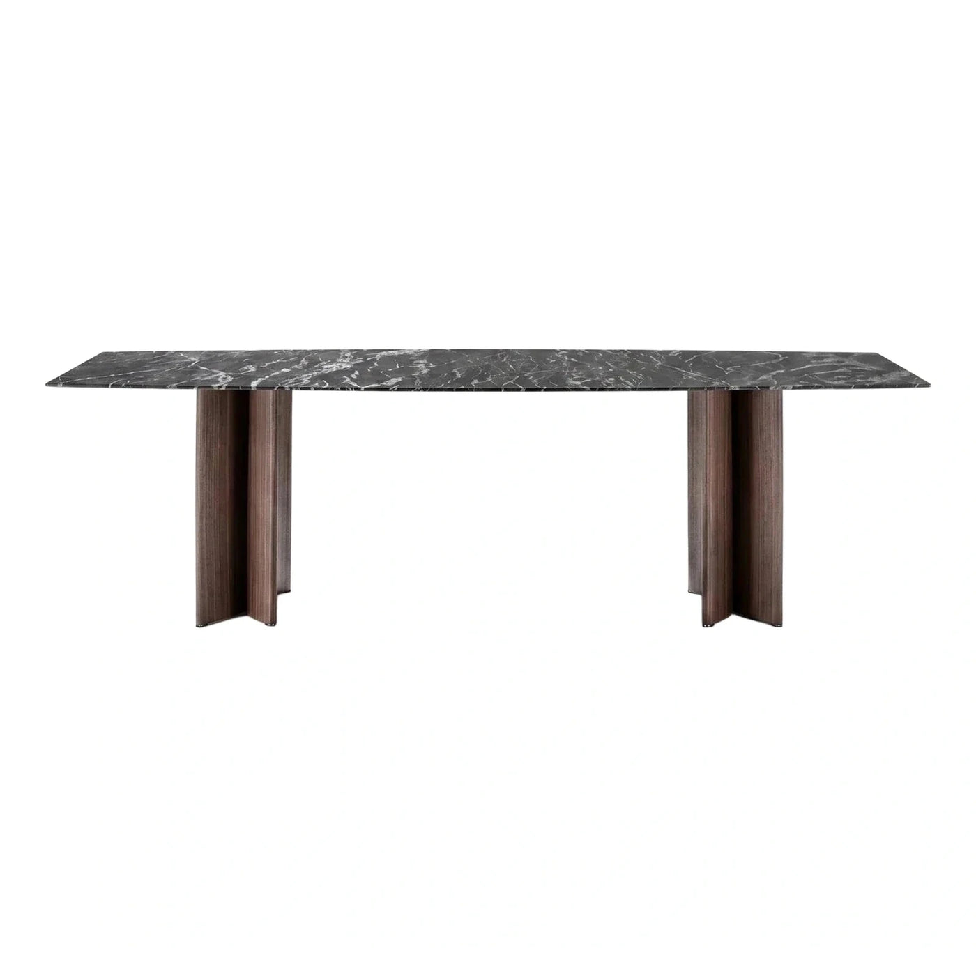 Rectangular Black Marble Dining Table With Wood Pedestal Base