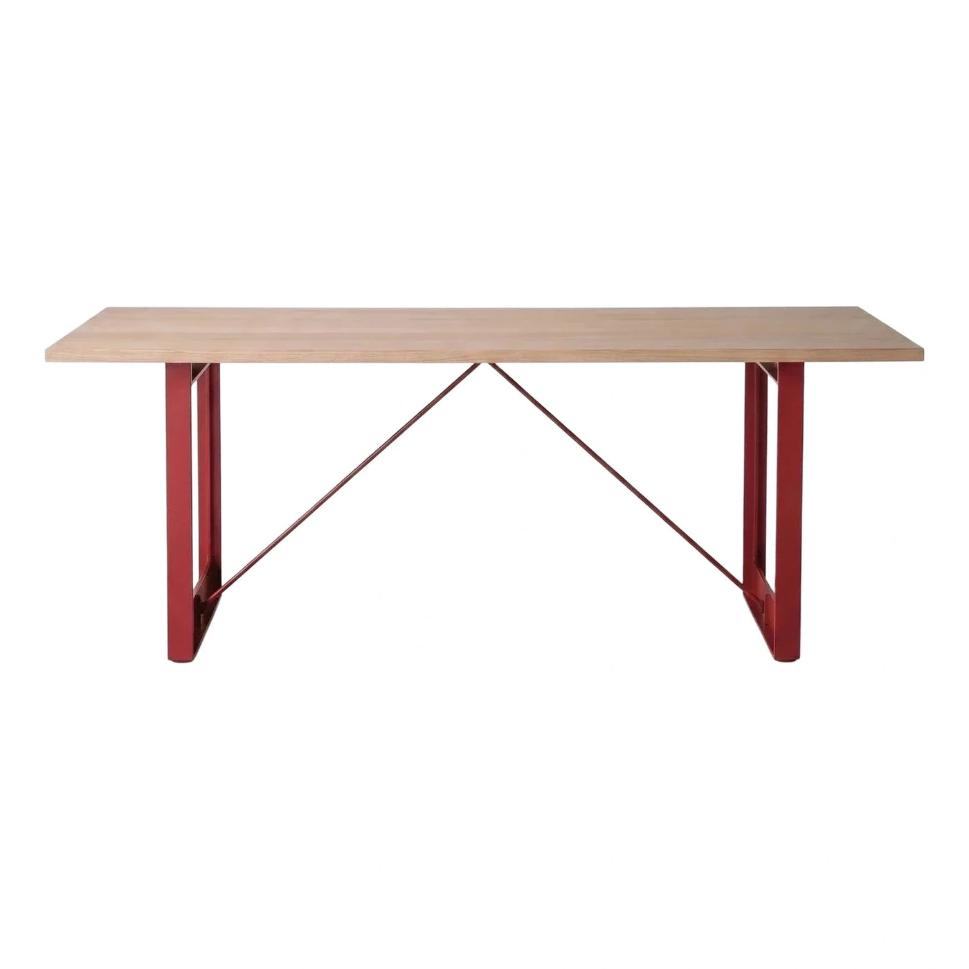 Modern Rectangular Wood Dining Table Red Metal Base