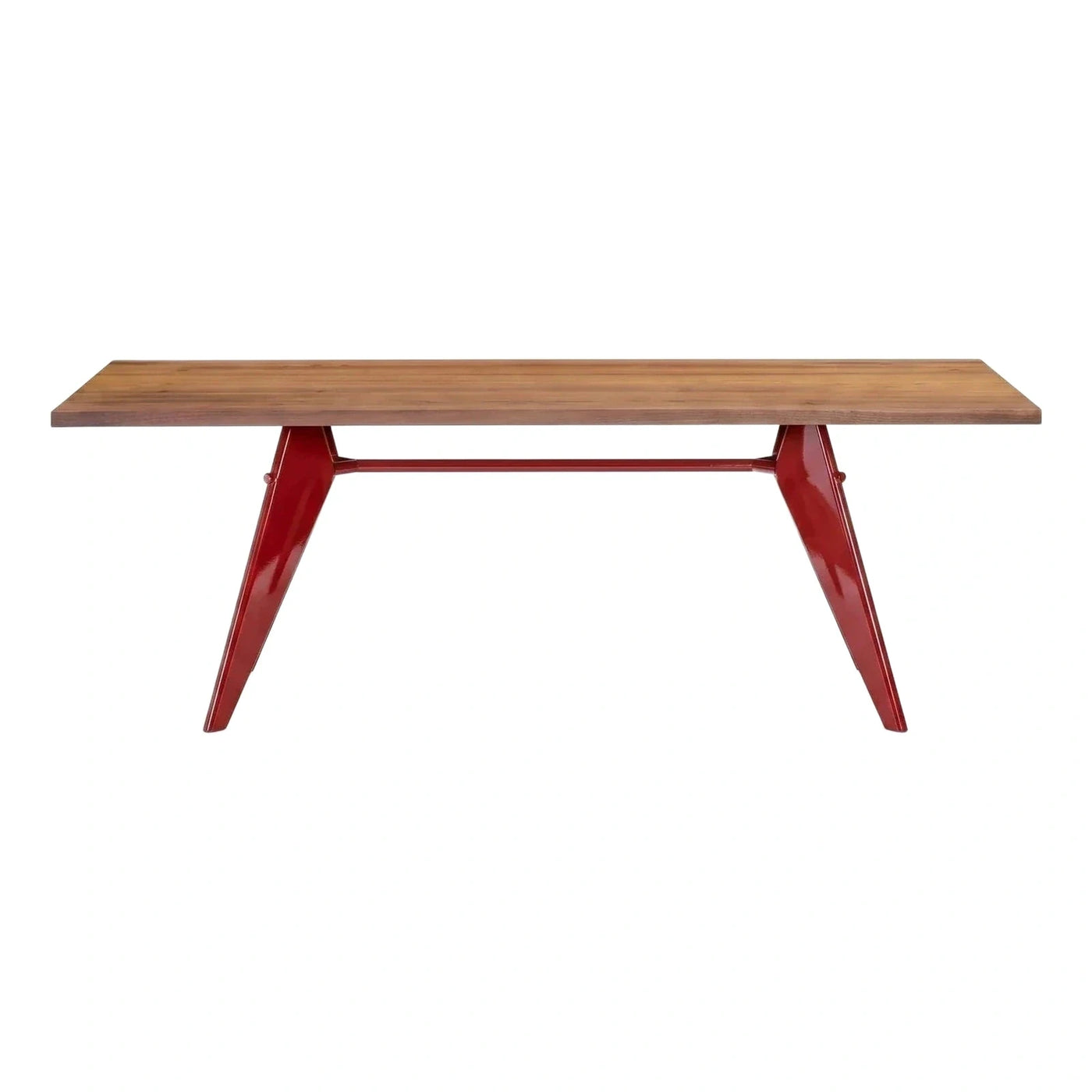 Rectangular Wood Dining Table with Red Metal Base