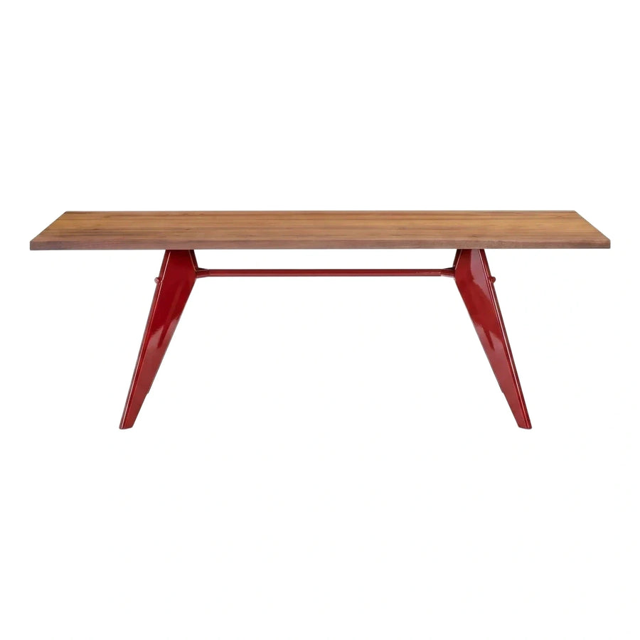 Rectangular Wood Dining Table with Red Metal Base