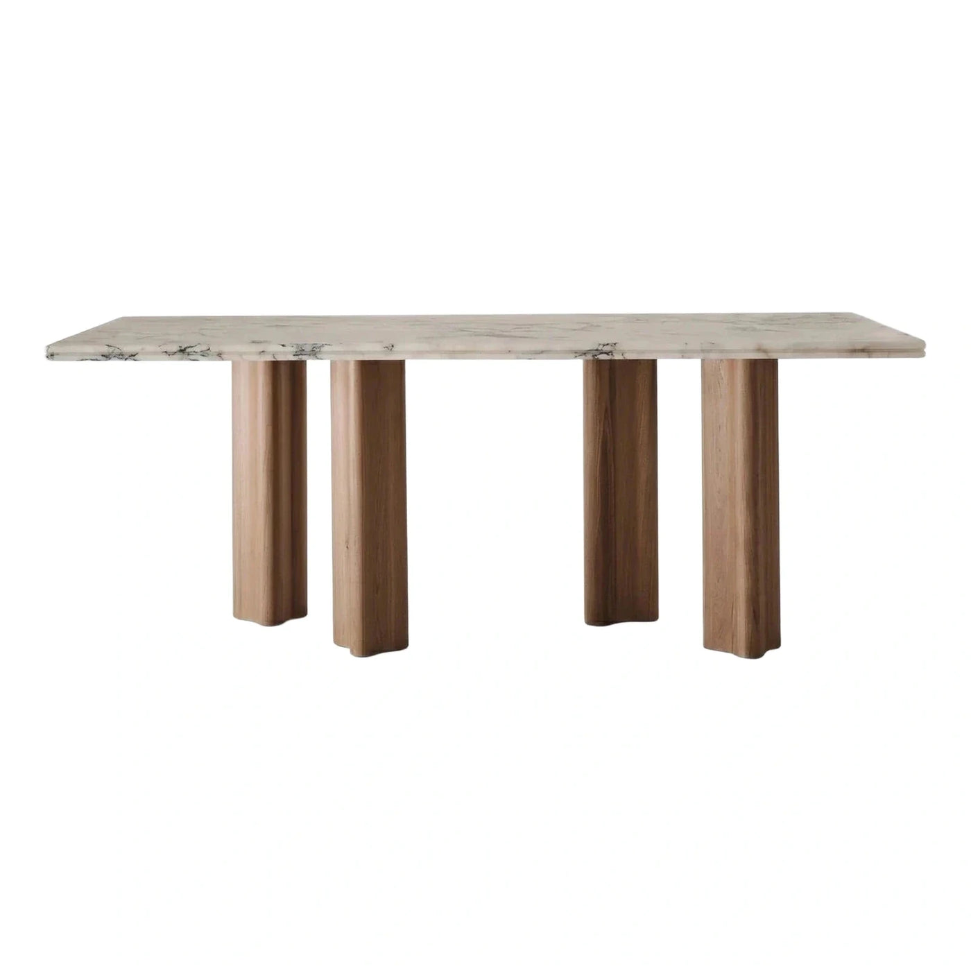 Rectangular Marble Top Dining Table With Wood Legs