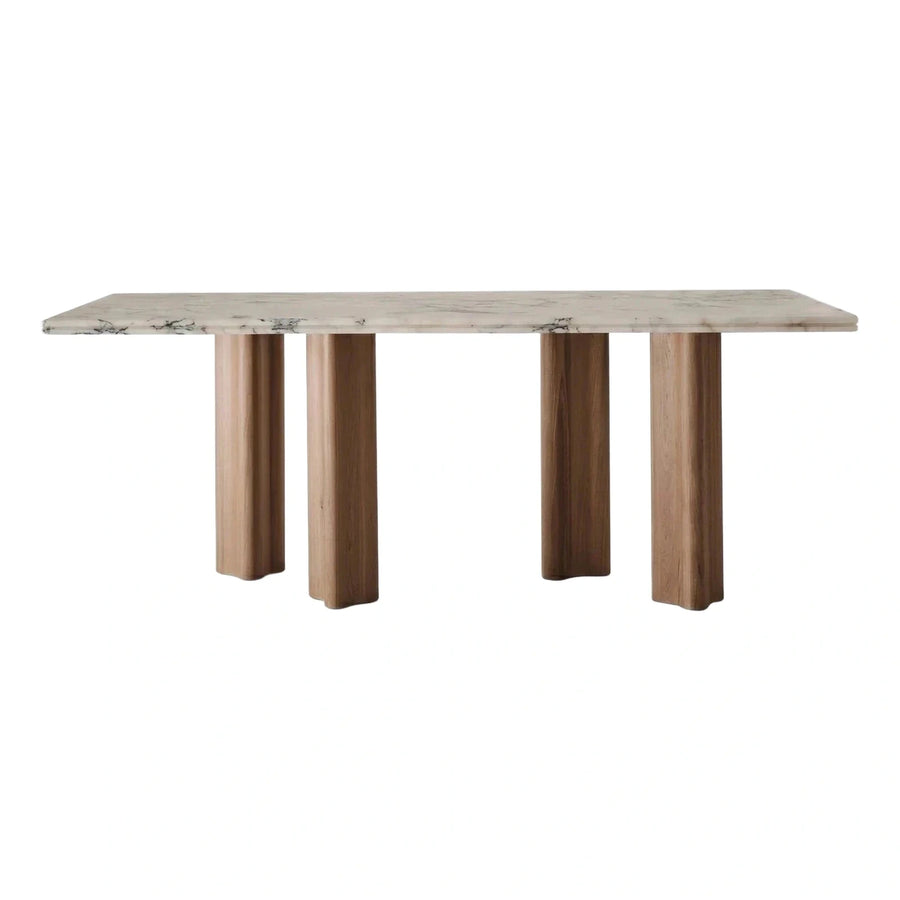 Rectangular Marble Top Dining Table With Wood Legs
