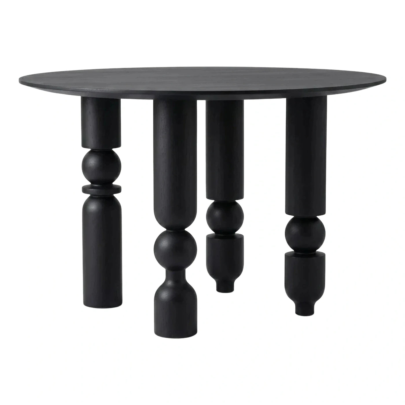 Black Round Dining Table with Turned Wood Legs
