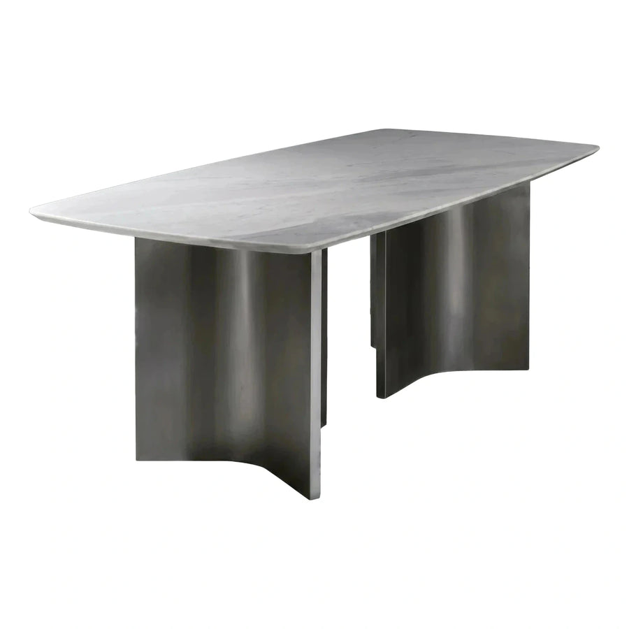 Modern White Marble Dining Table With Metal Base