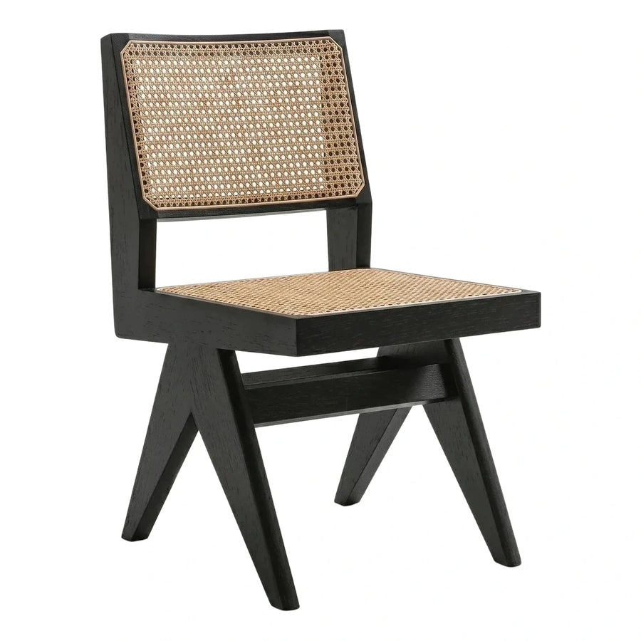 Modern Black Wood Cane Dining Chair