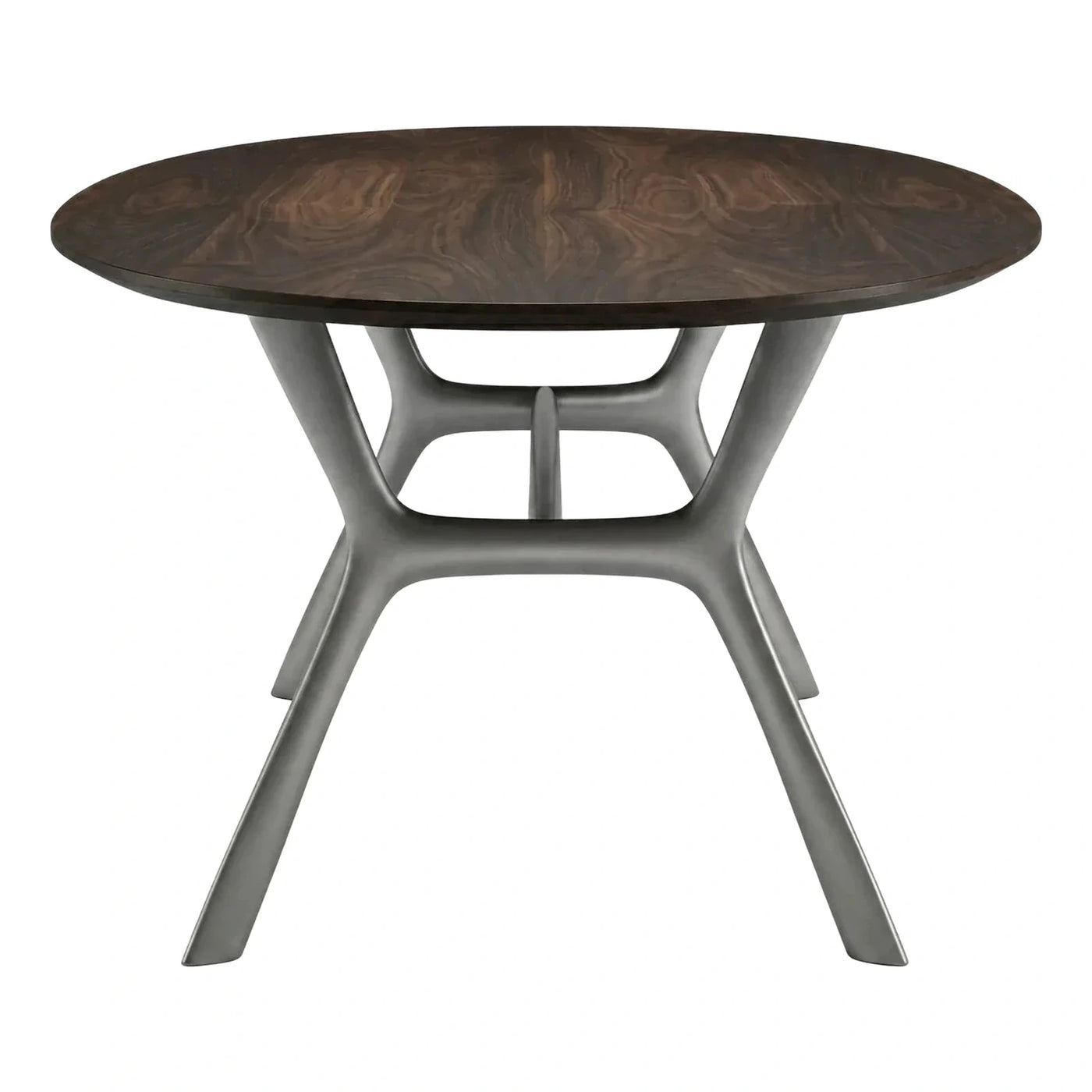Modern Round Dark Wood Dining Table with Sculptural Base