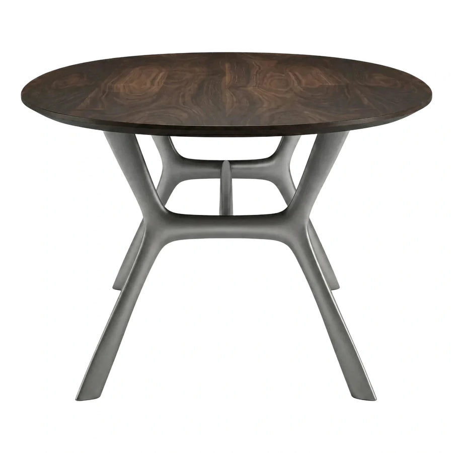 Modern Round Dark Wood Dining Table with Sculptural Base
