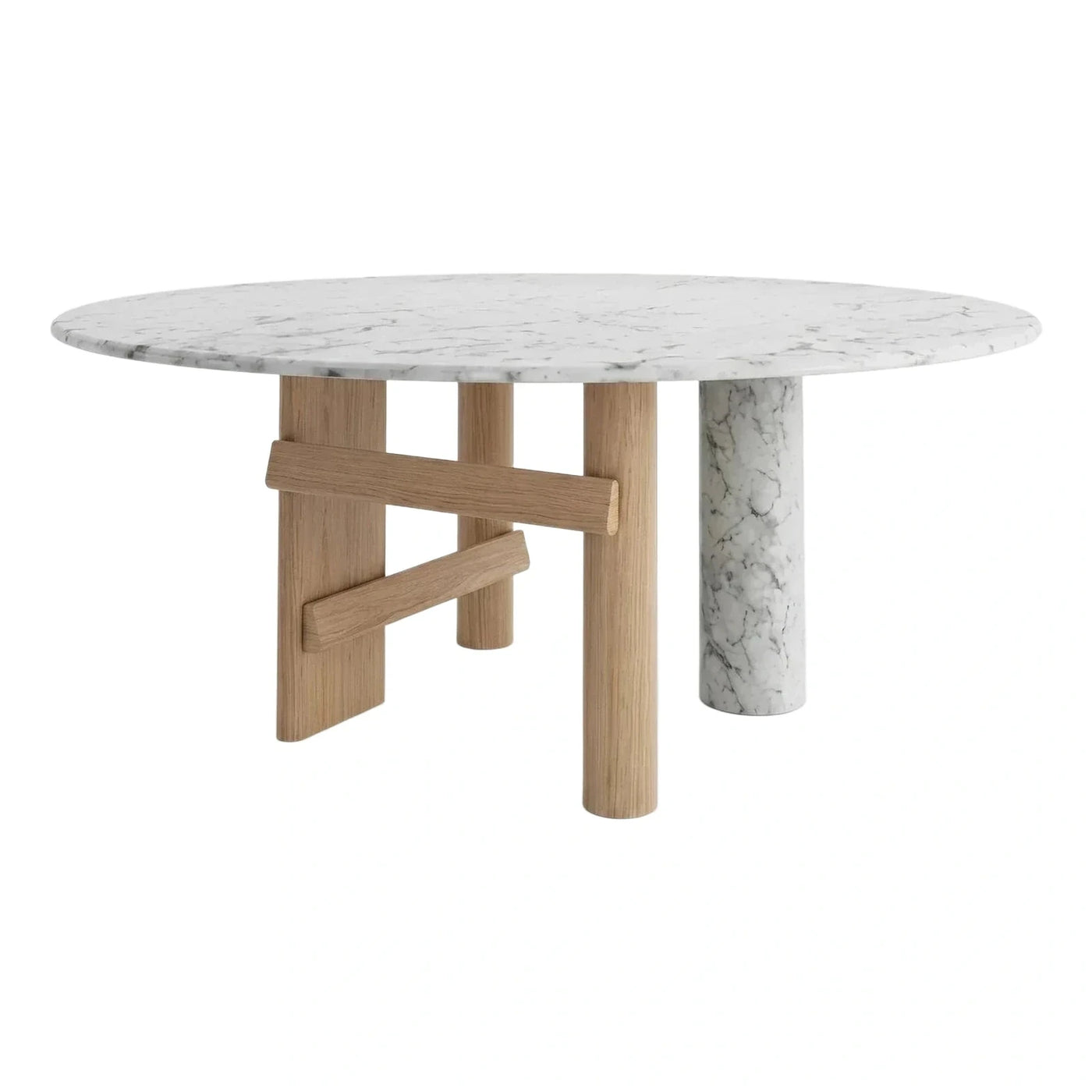 Round White Marble Dining Table with Wooden Base