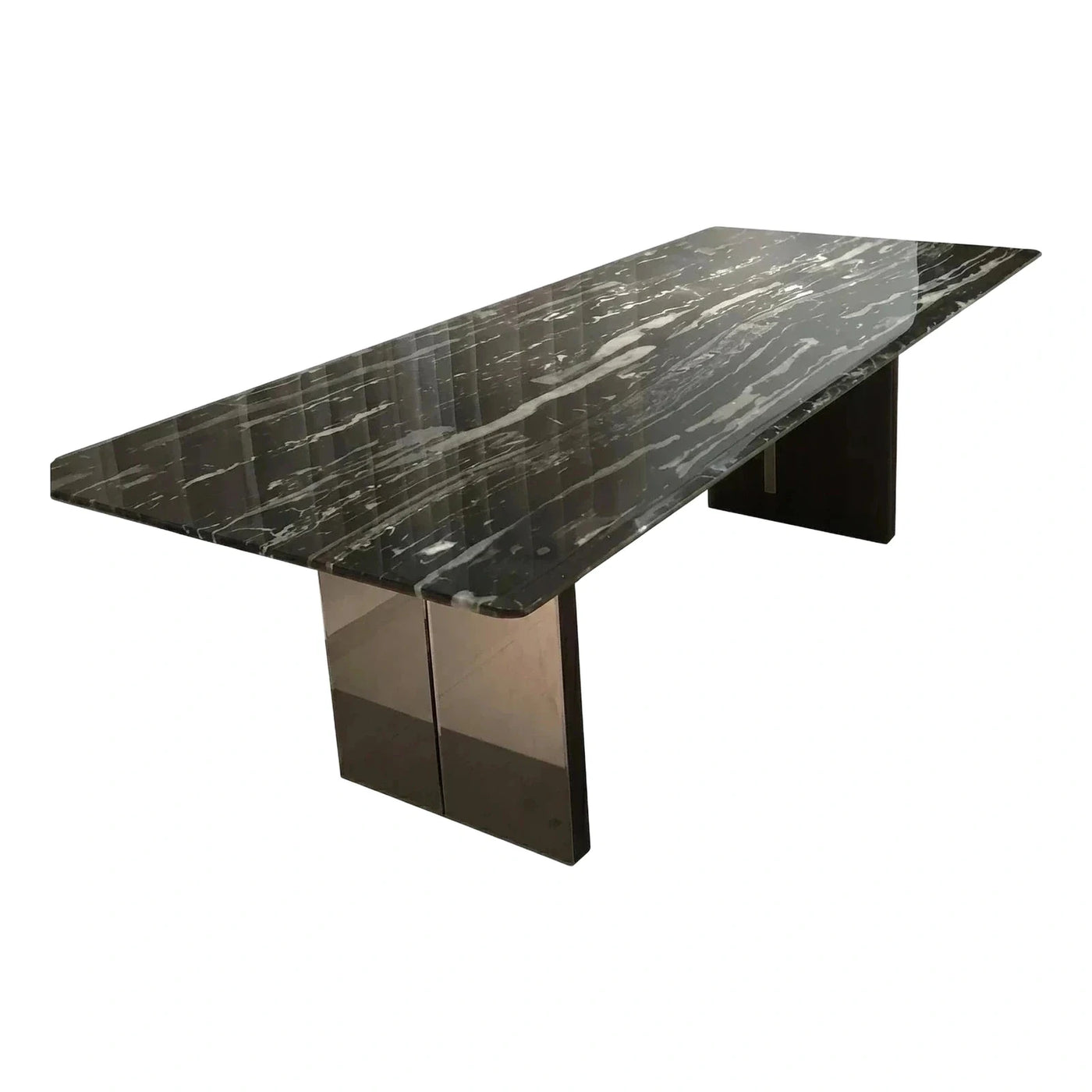 Modern Black Marble Dining Table with Pedestal Base