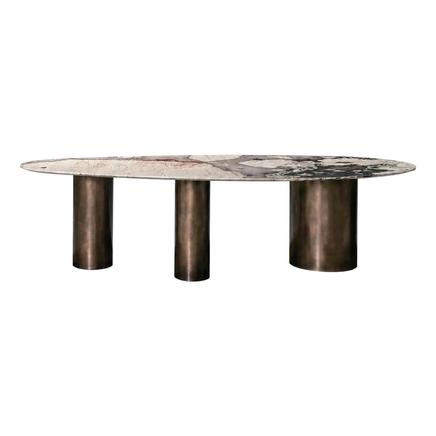 Oval Marble Dining Table with Bronze Base