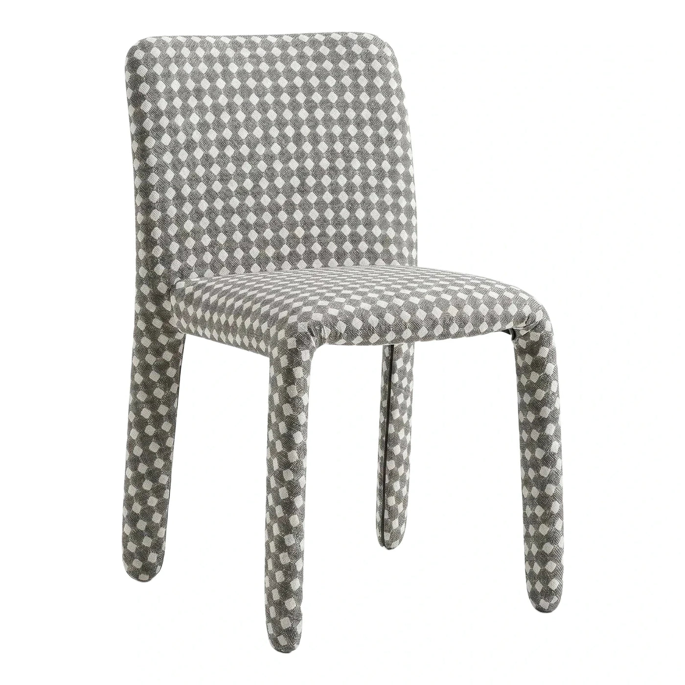 Grey and White Diamond Pattern Upholstered Dining Chair