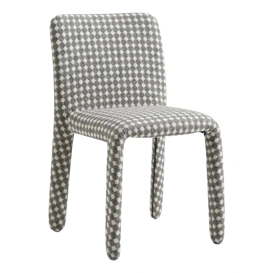 Grey and White Diamond Pattern Upholstered Dining Chair