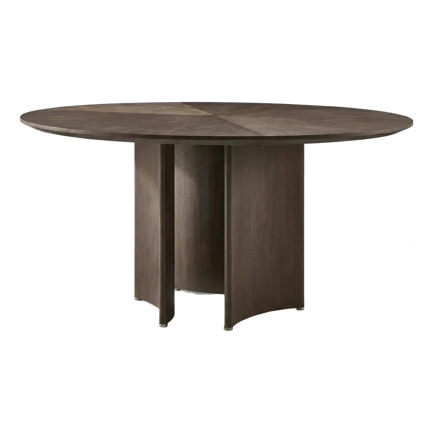 Modern Round Dark Wood Dining Table with Pedestal Base