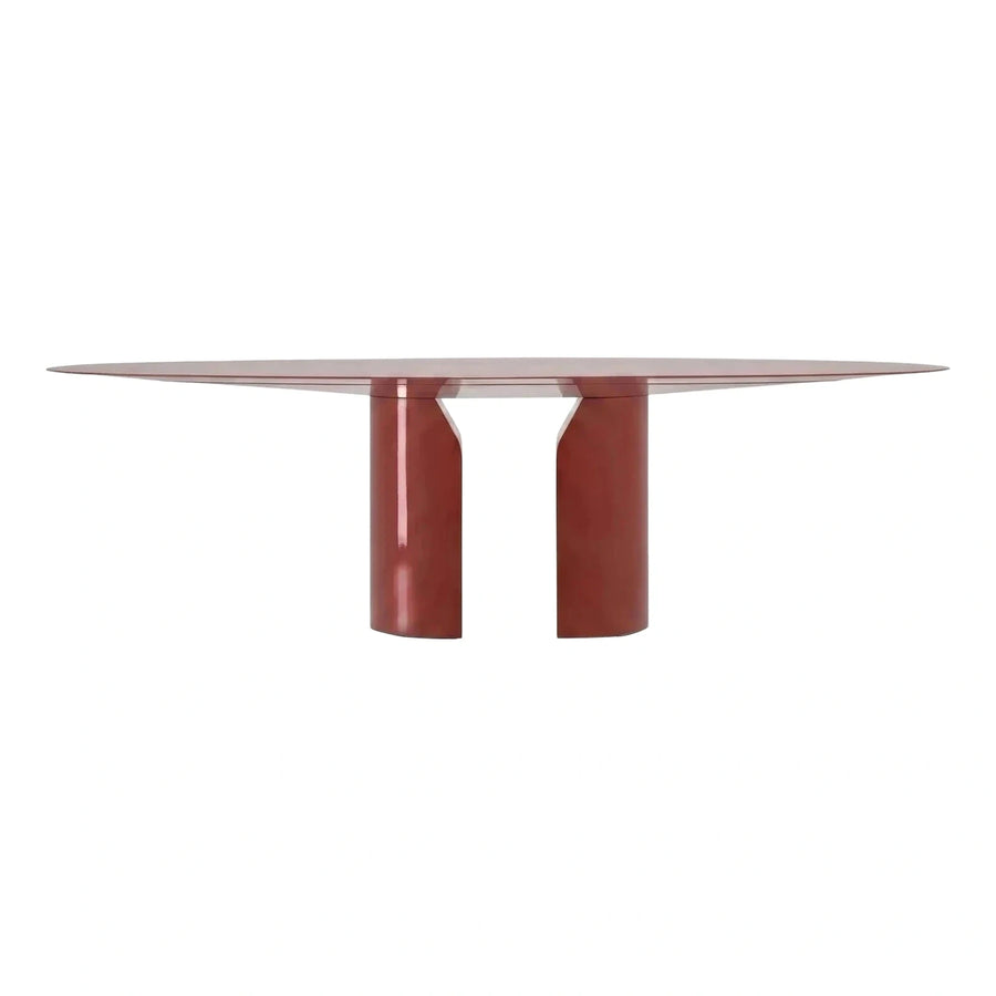 Modern High-Gloss Reddish-Brown Oval Dining Table