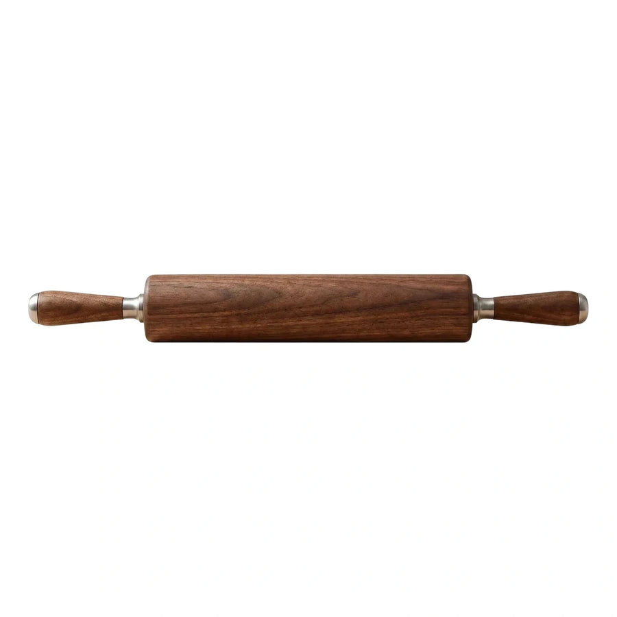 Dark Wood Rolling Pin with Metal Handles
