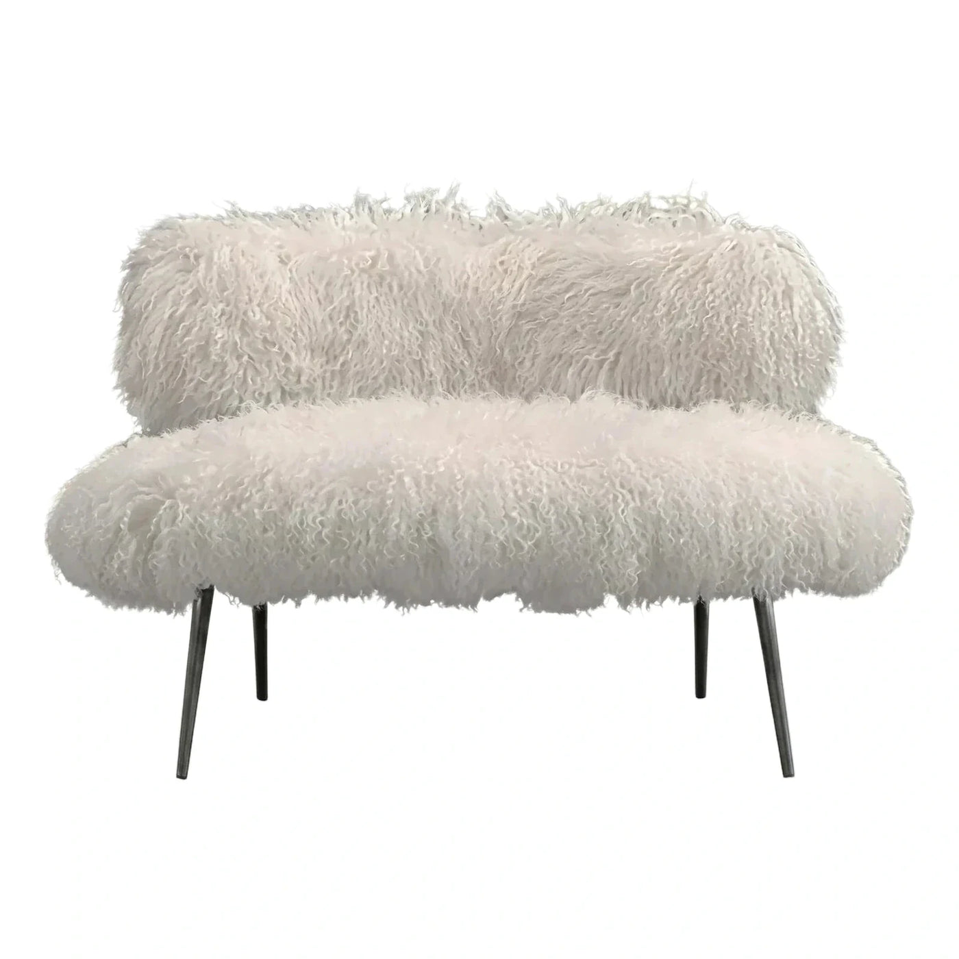 White Faux Fur Loveseat with Tapered Metal Legs