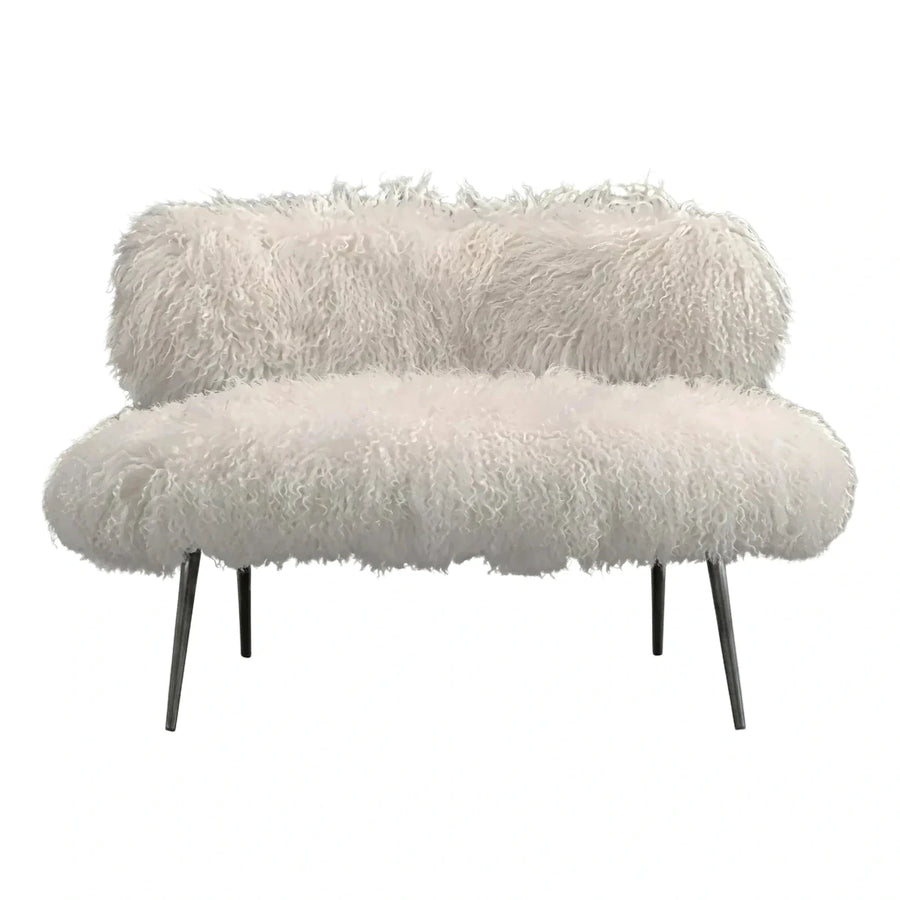 White Faux Fur Loveseat with Tapered Metal Legs