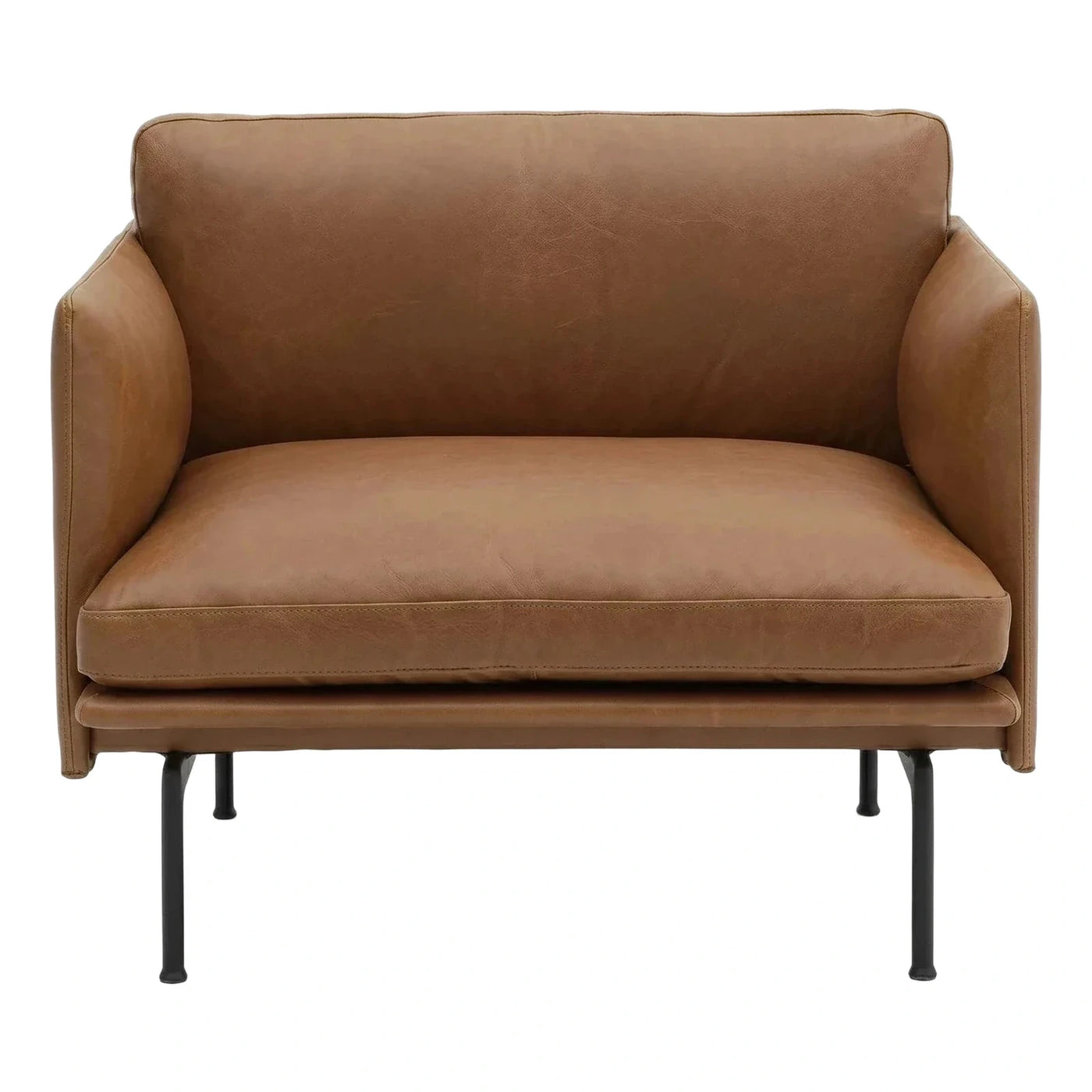Modern Brown Leather Loveseat with Black Metal Legs