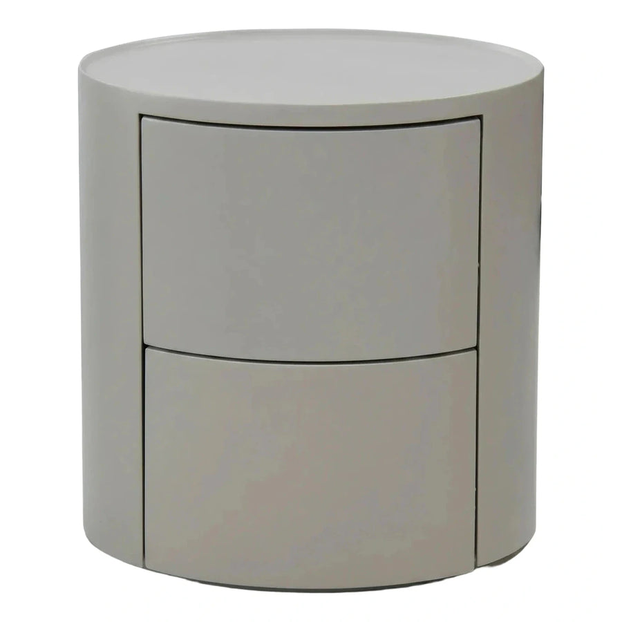 Cylindrical Grey Two-Drawer Nightstand